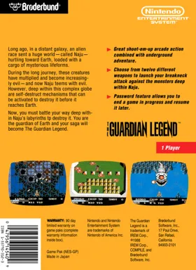 Guardian Legend, The (USA) box cover back